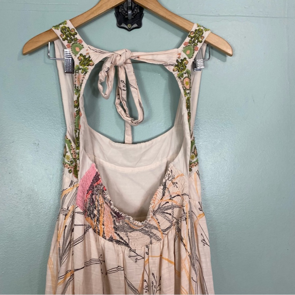 Anthropologie Square Neck Floral Embroidered Beaded Maxi Dress Small Petite - Picture 9 of 16